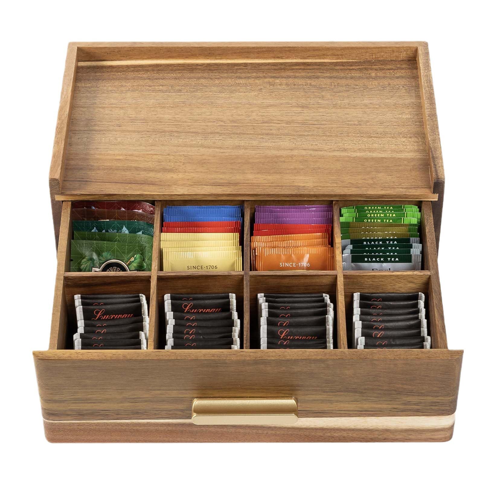 Wooden Tea Bag Storage Bag Acacia Wood Tea Set Accessories Storage Drawer Tea Box Tea Stand Stand Divider Wooden Box Wholesale