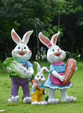 户外树ZCK园脂彷真动物饰卡通兔子 花庭院园林景雕塑工观艺品装摆