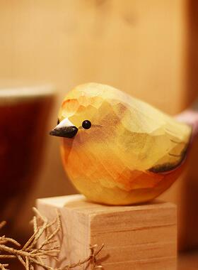 鹿妖商店 花彩雀莺 肥啾 木雕小鸟 小胖鸟 纯手工 实木桌面摆件