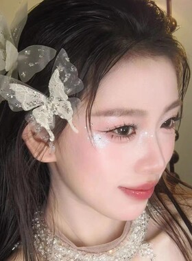超仙白色蕾丝网纱蝴蝶发夹森系甜美优雅气质灵动边夹新娘礼服头饰