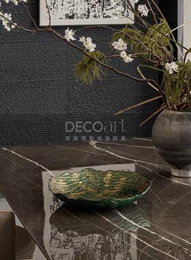 地高之家新中式别墅餐厅桌面黑金墨大花瓶插花装饰罐软装摆件