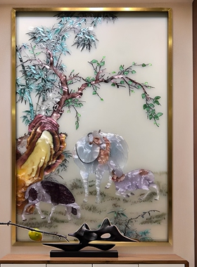 中式珐琅彩三阳开泰立体挂画定制