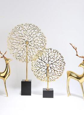 轻奢家居饰品创意艺术铜艺摆件黑水晶珊瑚摆设客厅玄关摆设工艺品