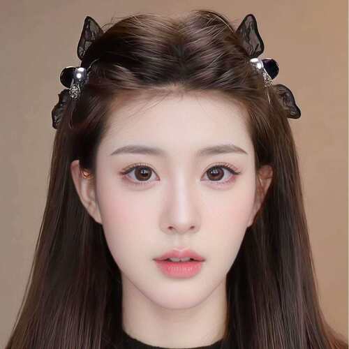 黑色蕾丝兔耳朵抓夹女刘海发夹女2026新款前额侧边公主头发卡头饰 - 图2