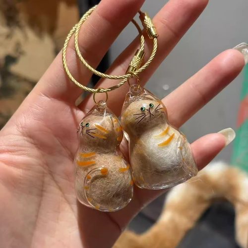 透明猫毛收纳盒吊饰扭蛋猫咪毛发存放胶囊纪念收藏包钥匙扣包挂件 - 图3