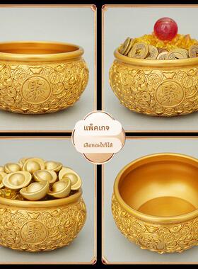 黄铜聚宝盆摆件招财纯铜盆客厅前台装饰品存钱罐黄铜聚财香炉送礼