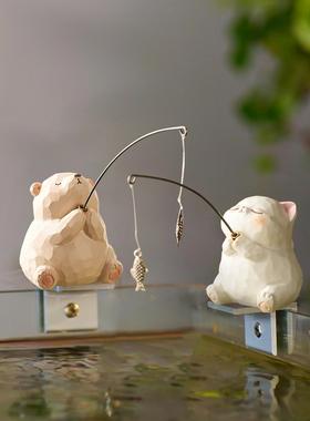 钓鱼摆件鱼缸边缘造景全套古法老式客厅生态乌龟缸户外庭院装饰品