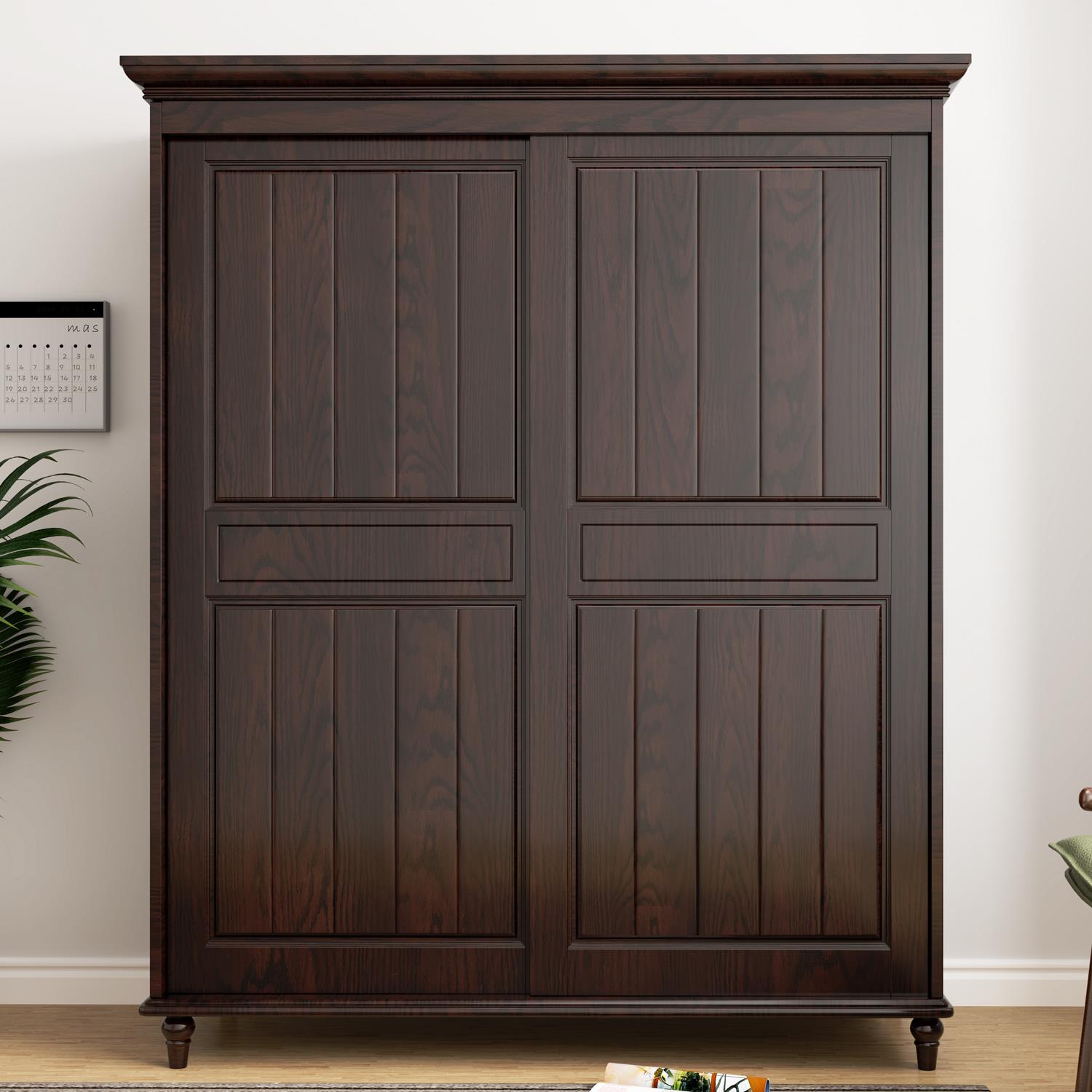 全实木欧式衣柜儿童推拉滑门1.3米1.6美式风格田园白色趟移门衣橱 - 图0