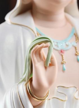 戴玉堂陶瓷摆件《16英寸莲座观音珍珠白》佛像家用供奉观世音菩萨