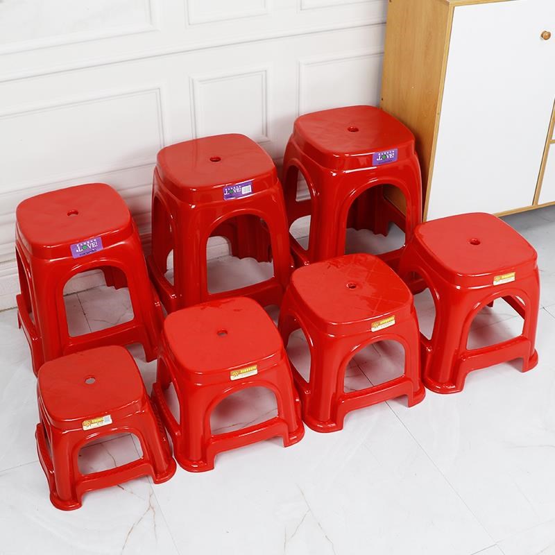 加厚塑料凳子红色家用方凳高凳板凳浴室凳换鞋凳大排档餐桌凳椅子 - 图1