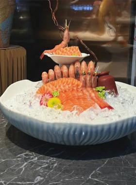刺身小摆盘装饰盘料理三文鱼刺身盘高脚盘高端摆件海鲜姿造装饰品