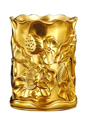 铜连年有余笔筒摆件荷花龙腾文房家用办公室R送礼学生装饰礼品