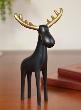 创意现代客厅家居艺术装饰品金角鹿树脂玄关动物麋鹿
