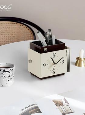 EMITDOOG入户玄关时钟创意摆件家居办公桌面收纳笔筒装饰品钟表