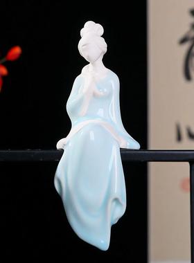 创意个性青瓷花宠琴棋书画 画仕女陶瓷摆饰客厅酒柜装饰品茶宠微