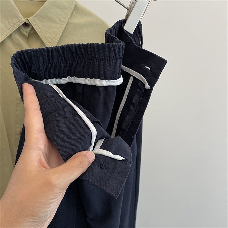 柠波家。卷边宽脚口半松紧腰工装阔腿裤女秋韩系宽松显瘦直筒长裤,淘宝优惠券,粉丝福利购,淘宝优惠卷