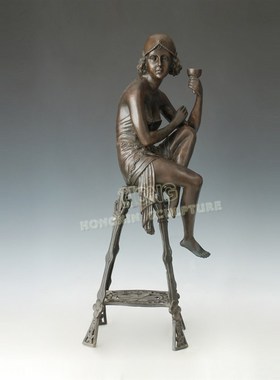 铜雕塑喝酒少女EP266欧式人物工艺饰品客厅书房酒柜家居桌面摆件