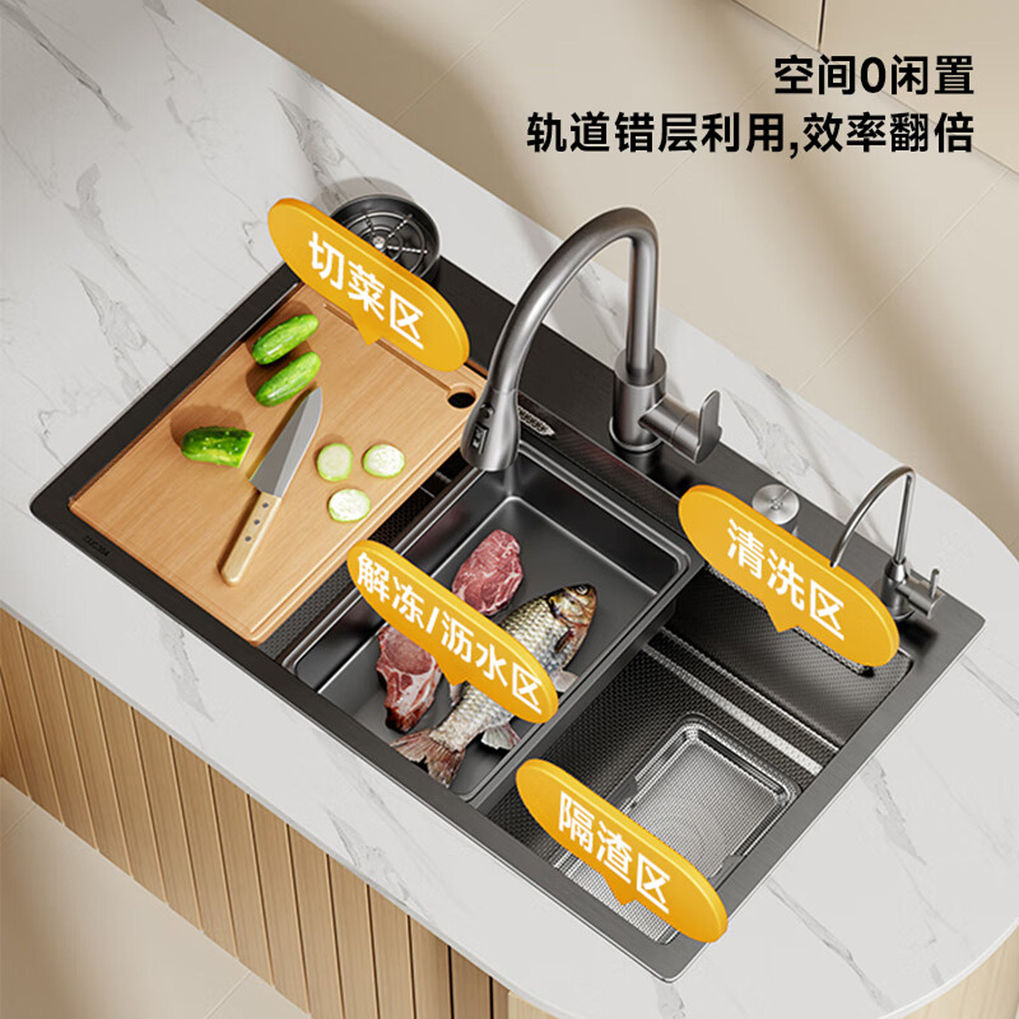 米粒集渣水槽大单槽304不锈钢厨房洗菜盆家用加厚洗碗槽台下水池,淘宝优惠券,粉丝福利购,淘宝优惠卷