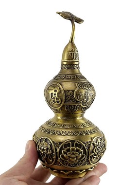 空心铜葫芦摆件客厅工艺品 开口家居客厅 书房办公室中式装饰大号