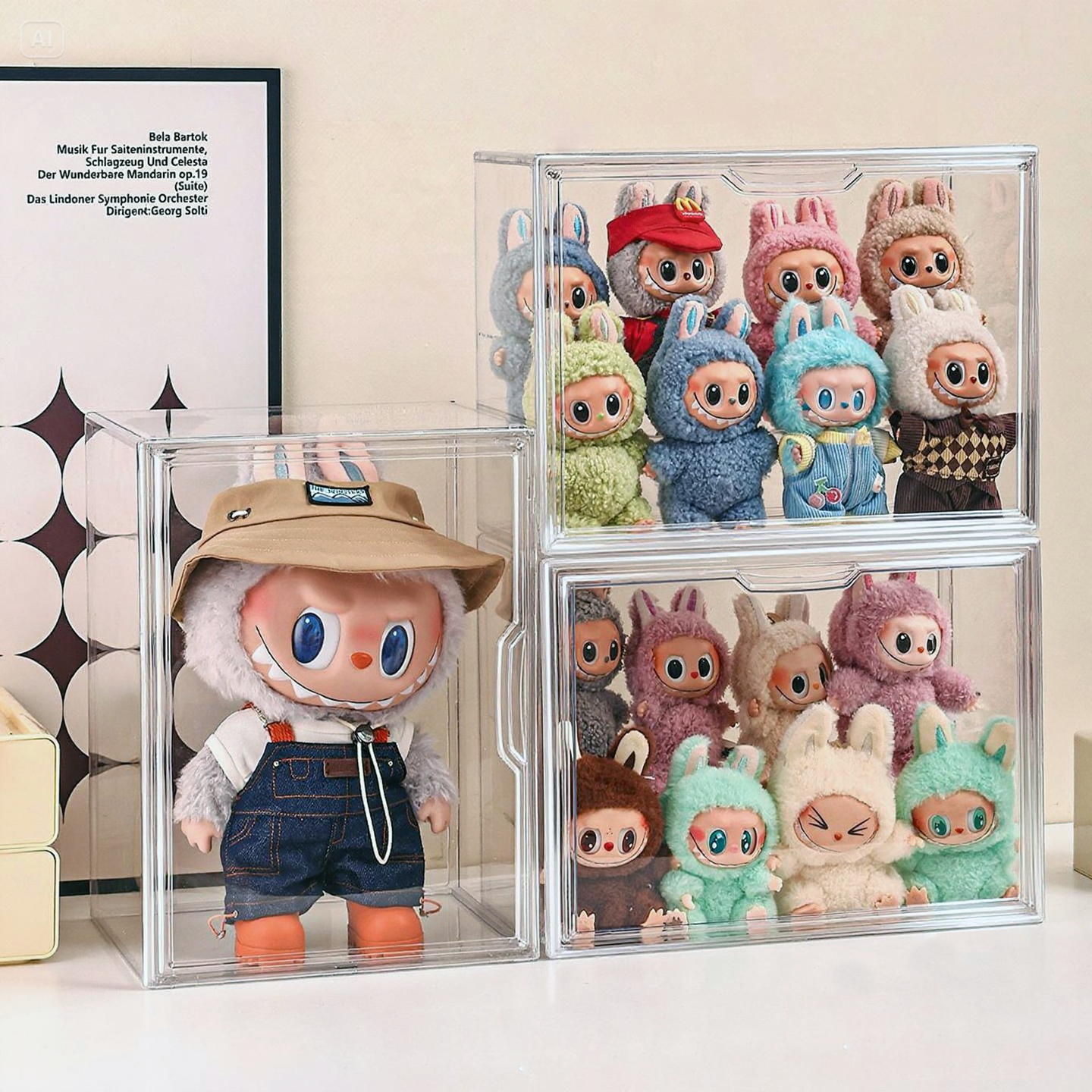 Zhai Meng Labubu Zimomo transparent storage display box