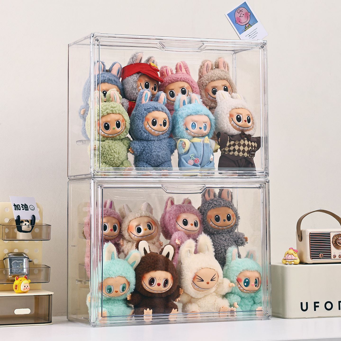 Zhai Meng Labubu Zimomo transparent storage display box