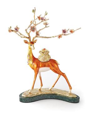 圣朗伦新中式梅花鹿招财福鹿珐琅彩摆件客厅家居玄关电视柜摆件鹿