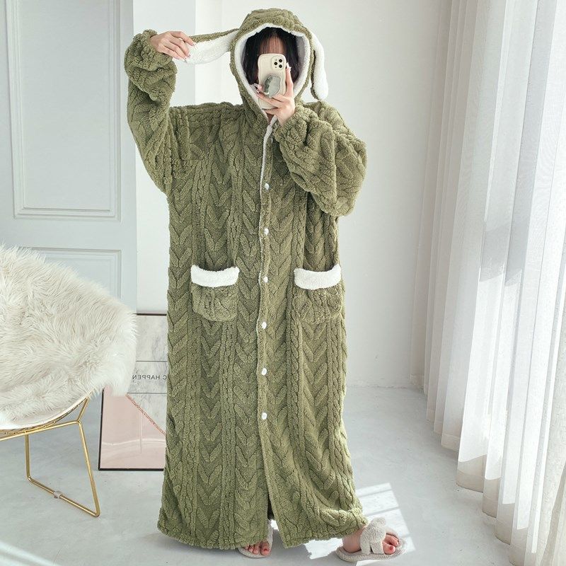 超长提花法兰绒睡裙开衫加厚加长睡袍大码加绒宽松胖MM睡衣女冬季,淘宝优惠券,粉丝福利购,淘宝优惠卷