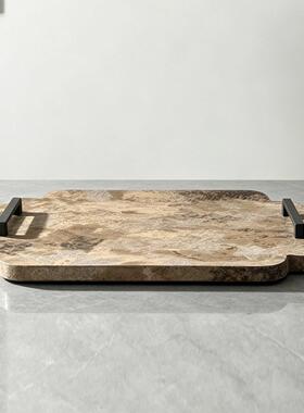 法式复古大理石纹实木收纳盒高级感首饰装饰盒纸巾盒托盘软装饰品