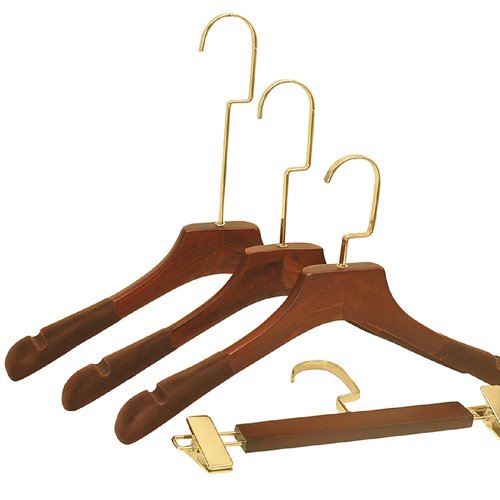 酒店家用婚纱店服装店实木衣架成人男女复古木质大衣外套植绒防滑 - 图3