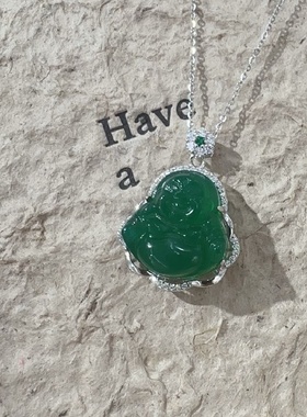 S925 Sterling Silver DiamondInlaid White Chalcedony Maitreya