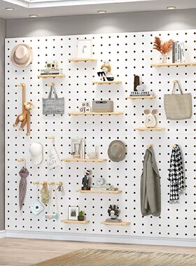 实木洞洞板多层小木棍置物架木质火柴棒挂墙书架隔板洞洞板收纳架