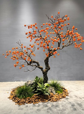 仿真柿子树许愿树新中式落地会所假果树摆件室内外软装造景装饰树