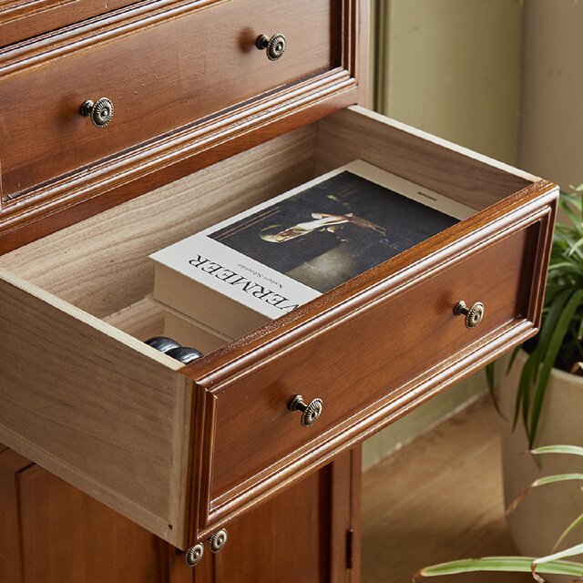 American solid wood chest of cabinet living room side cabinet multi-functional door drawer storage cabinet walnut color simple five chest of cabinet
