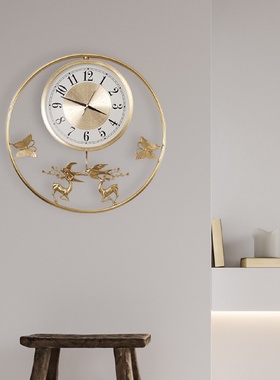 Masefiel纯铜别墅客厅酒店大堂创意墙面装饰轻奢中式网红挂钟表