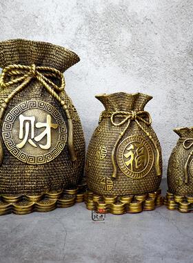 黄铜招财存钱罐布袋摆件存钱筒办公室家居店铺桌面装饰品开 业礼