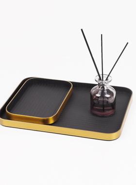不锈钢拉丝高档皮革桌面收纳托盘客厅茶几套装摆件简约现代香薰盘