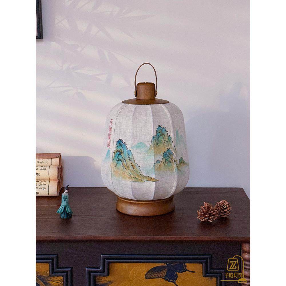 宋代美学新中式覆古手绘灯笼茶室禅意书房卧室床头氛围手提台灯,淘宝优惠券,粉丝福利购,淘宝优惠卷