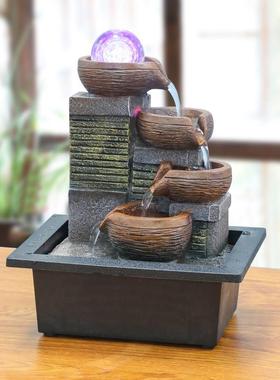 小型桌面流水摆件循环水凤水球装饰办公桌风生水起迷你喷泉风水轮