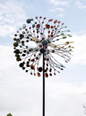 太阳能灯铁艺风车户外花园庭院装饰旋转摆件别墅露台阳台摆设布置