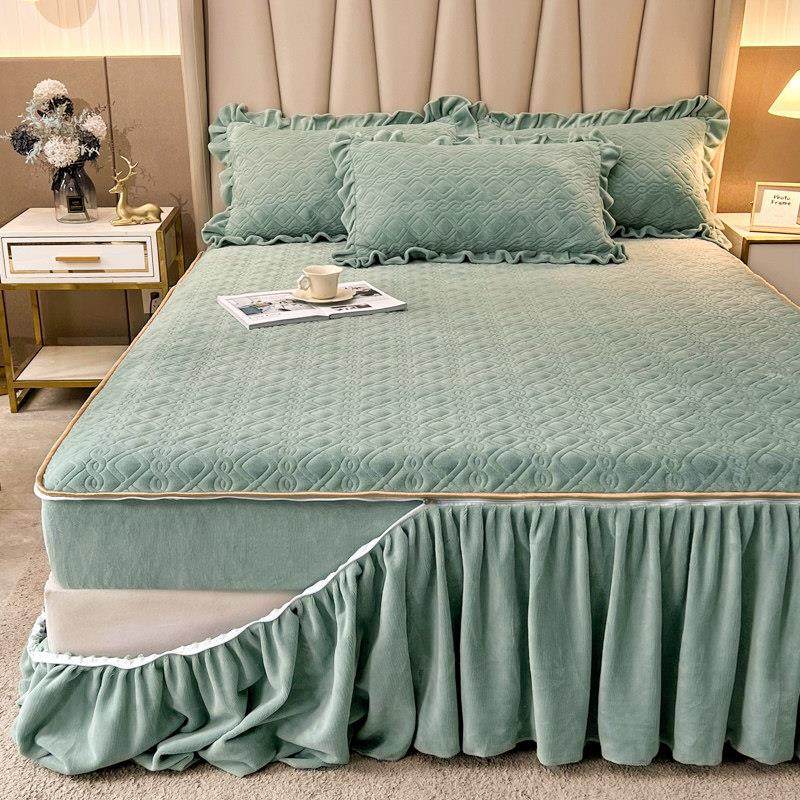 高档牛奶绒夹棉床裙四件套加厚可脱卸床罩床笠套件全包床垫二合一,淘宝优惠券,粉丝福利购,淘宝优惠卷