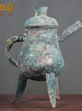 仿古酒杯青铜器饮酒器摆件酒樽博物馆装饰酒尊铜爵斝角觚觯单双柱