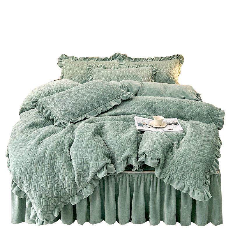 高档牛奶绒夹棉床裙四件套加厚可脱卸床罩床笠套件全包床垫二合一,淘宝优惠券,粉丝福利购,淘宝优惠卷