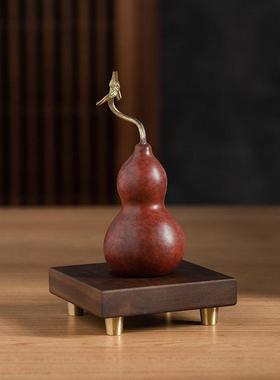 黄铜红色葫芦摆件客厅天然家居装饰品玄关电视柜子办公室高档礼品