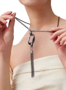 银色几何流苏长款项链百搭个性高级感精致气质时尚复古毛衣链女