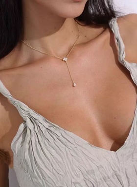 金银两款花朵流苏项链女Y型长款轻奢小众设计感百搭气质时尚颈链