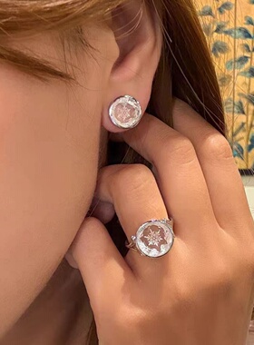 时尚雕刻雪花戒指耳钉小众设计轻奢高级感独特百搭精致配饰女款