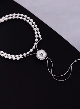 小众设计感法式优雅珍珠山茶花项链多种佩戴时尚气质百搭毛衣链