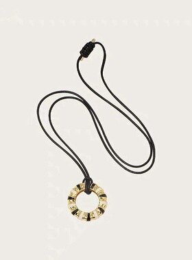 金红花环项链简约小众设计绳长项链优雅气质百搭高级毛衣链高级感