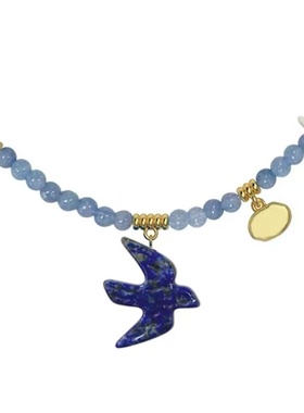 原创设计海风飞鸽串珠石鸽子撞色锁骨链项链女蓝色清新锁骨链项链