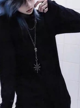 小众设计双层链条项链暗黑风个性时尚八芒星吊坠高级感男女通用